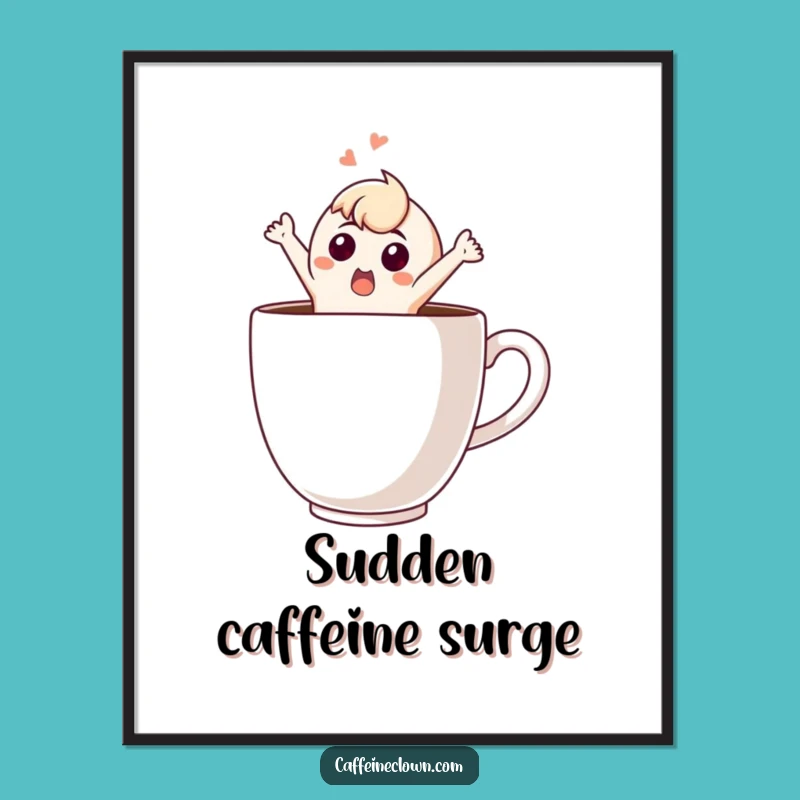 Funny Surprise Digital Art: Comical Character Coffee Leap Print, Instant Funny Gift