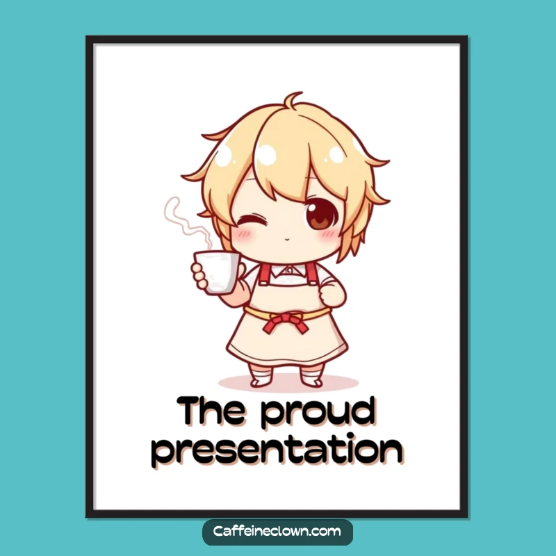 Funny Culinary Art Print: Apron Character's Steaming Cup!