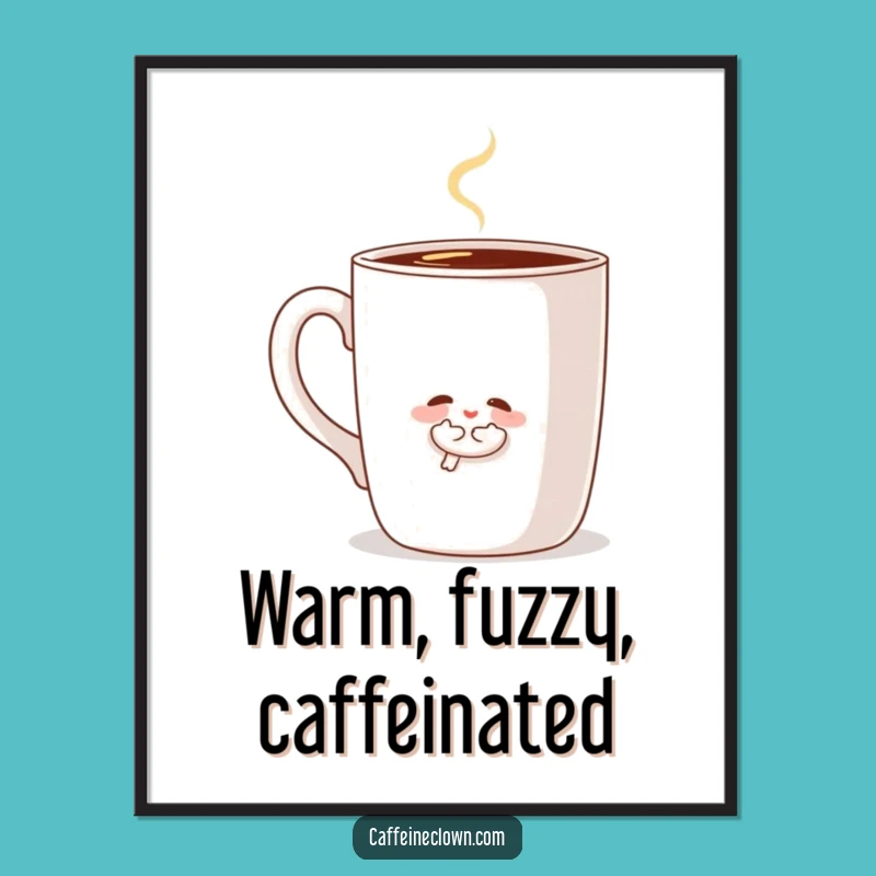 Funny Hugging Coffee Joy Digital Print: Sweet Character's Cozy Wall Art Gift