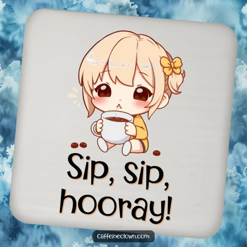 Funny Drink Coaster featuring a character in aromatic coffee bliss, protecting surfaces with a humorous touch.