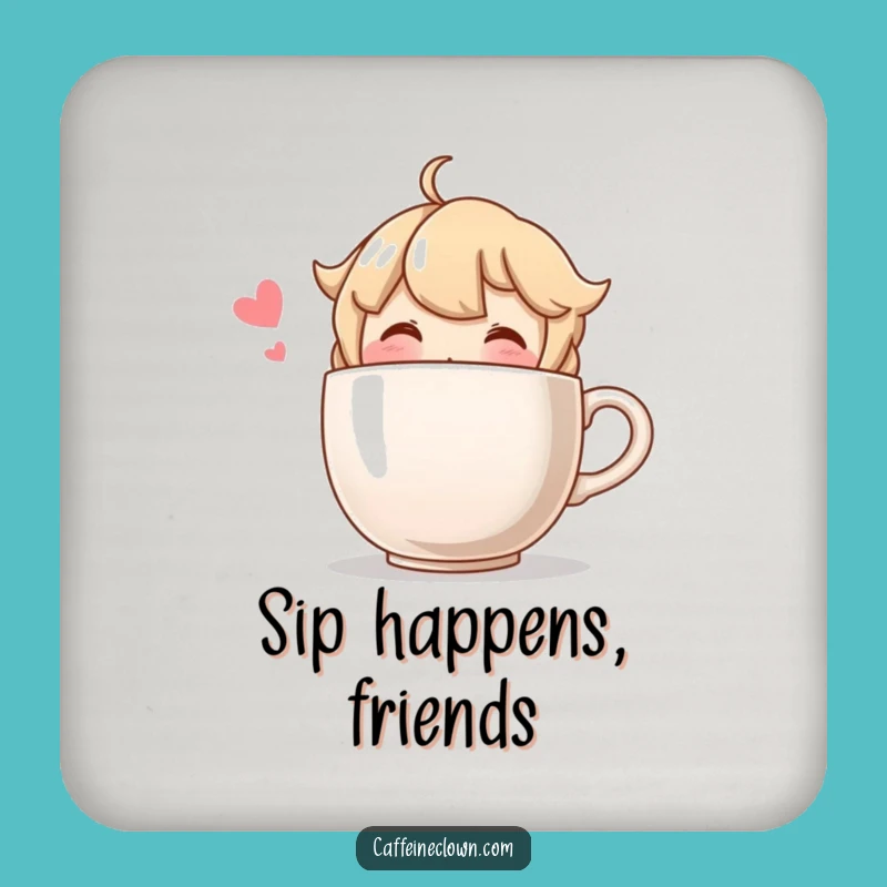 Funny Blushing Character Oversized Coffee Drink Coaster - Stylish Protection with Hilarious Flair