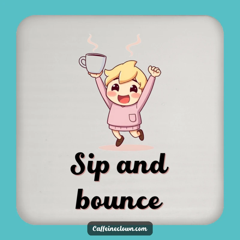 Funny Coaster: Bouncing Coffee Character - Protect Surfaces Humourously!