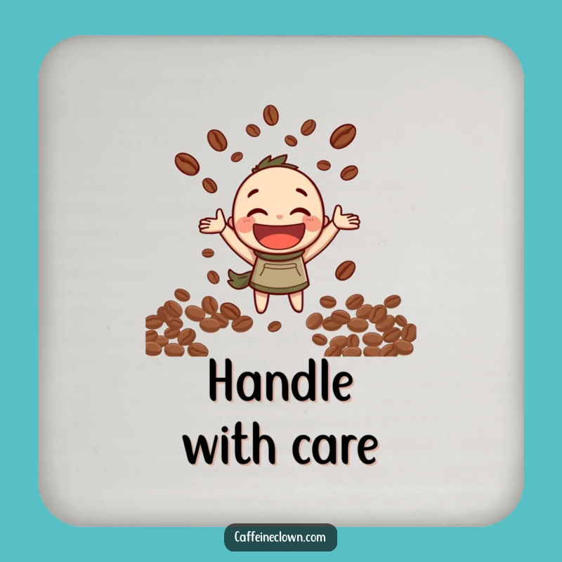 Funny Coaster: Coffee Bean Juggling Character - Protect Surfaces Humourously!