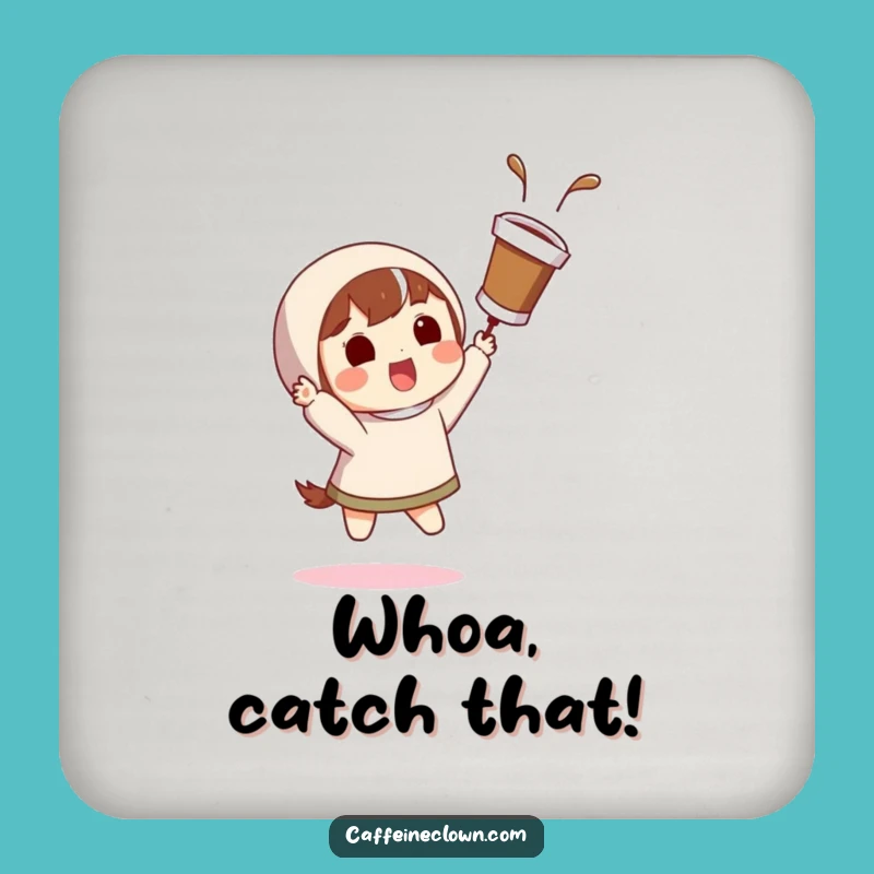 Funny Coffee Catch Coaster: Protect Surfaces with Coffee Action