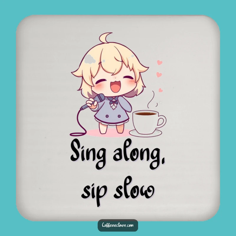 Funny Coffee Coaster: Singing Spoon Mic Character, Protect Surface with Song!