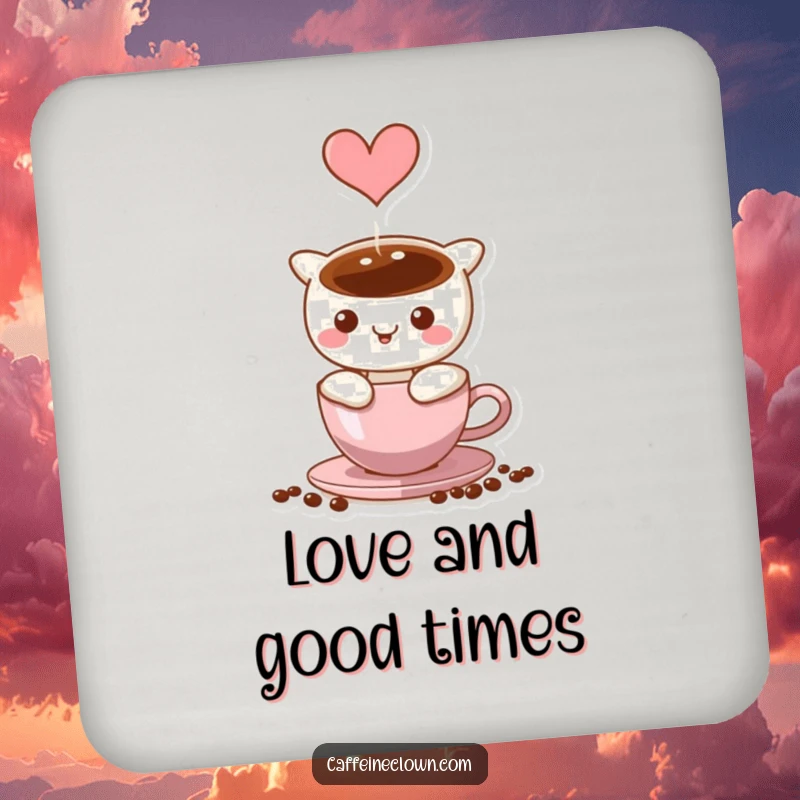 Funny Drink Coaster showing coffee steam shaped into a heart, perfect for adding love and humor.