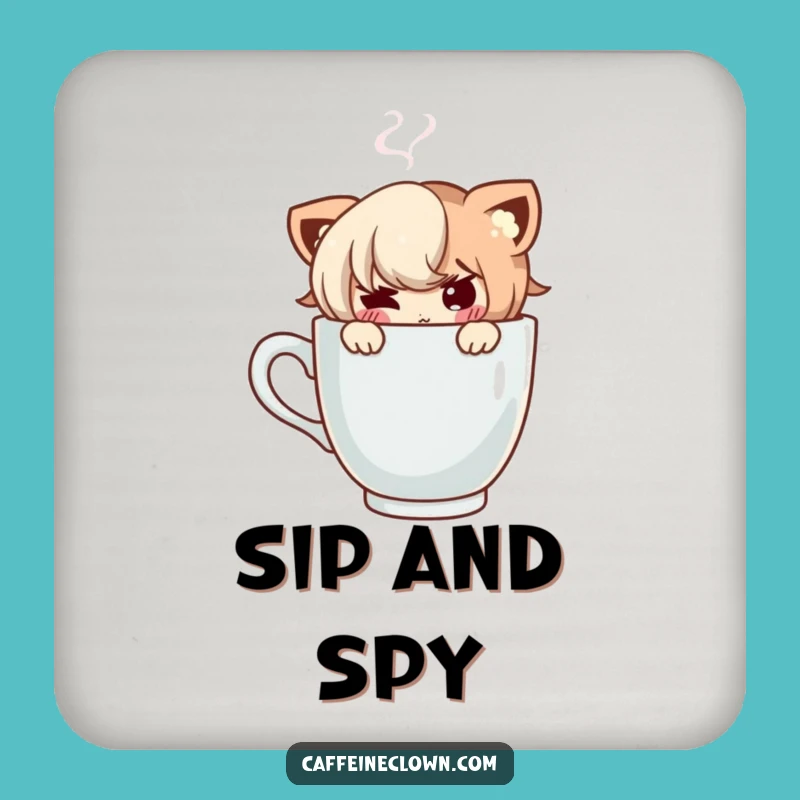 Funny Coffee Peek Coaster - Protect Surfaces Character Gift
