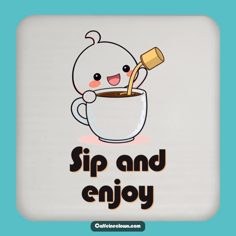 Funny Kawaii Coffee Coaster: Gigantic Pour Protection, Humorous Gift!