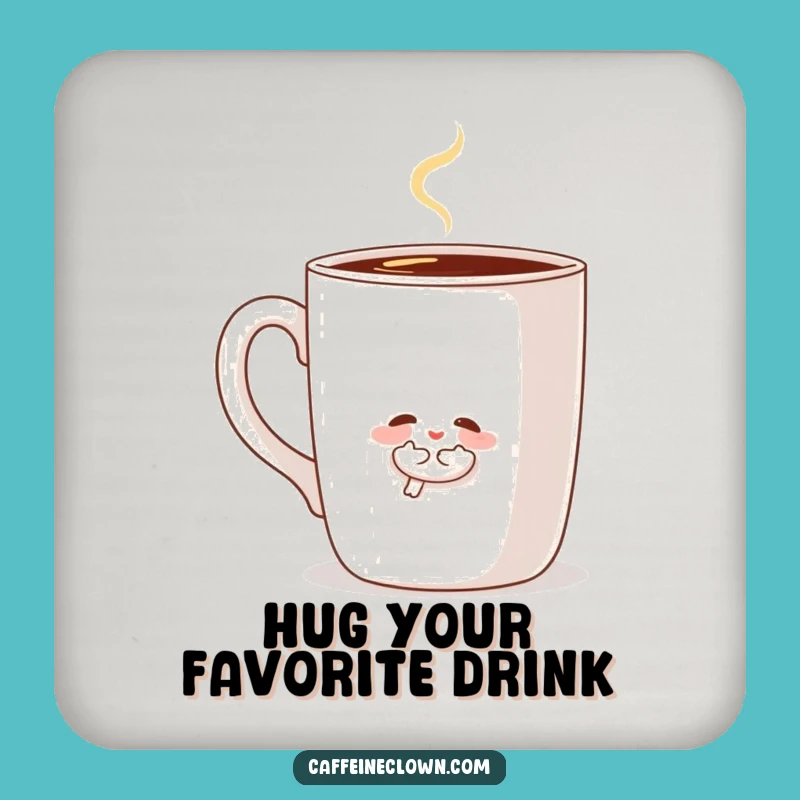 Funny Hugging Coffee Lover Coaster: Sweet Character's Cozy Drink Gift