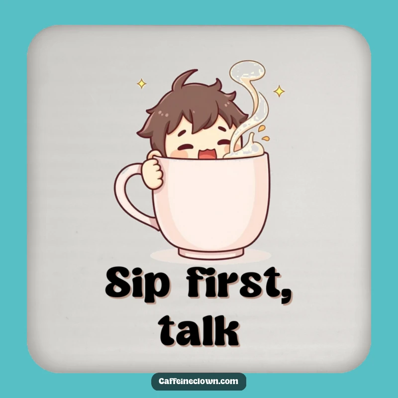 Funny Coaster: Coffee Stirring Character, Froth Flying - Protect Surfaces Humourously!