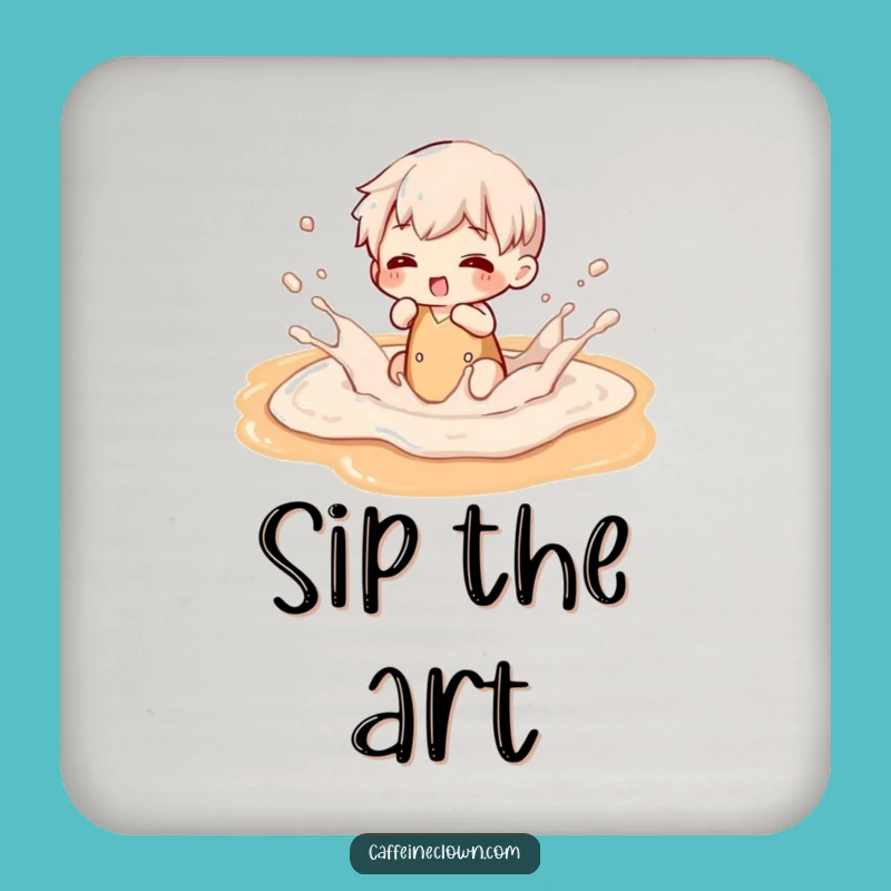 Funny Latte Art Splash Coaster - Protect Surfaces Character Coffee Gift