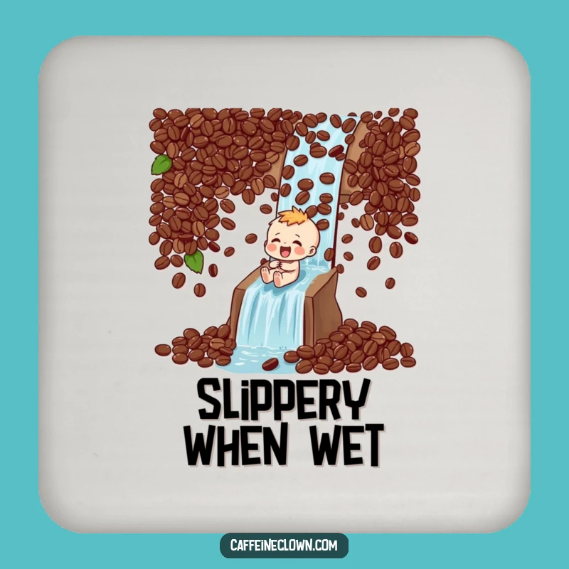 Funny Coaster: Coffee Bean Waterfall Character - Protect Surfaces Humourously!