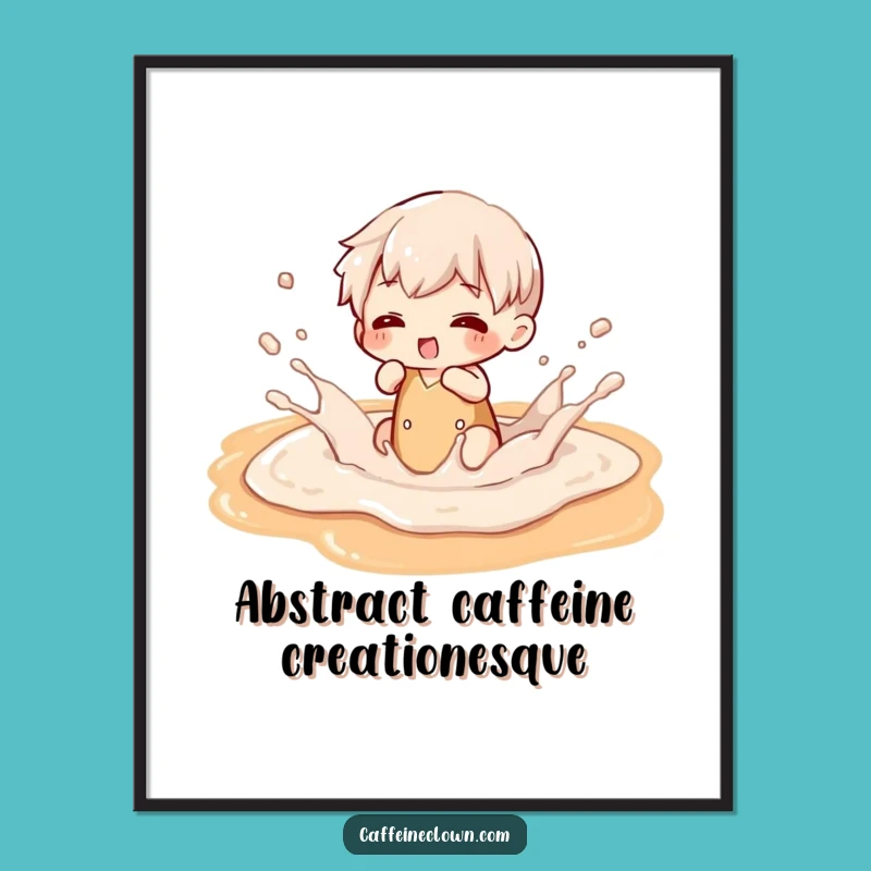 Funny Latte Art Splash Poster - Whimsical Character Coffee Wall Art Gift