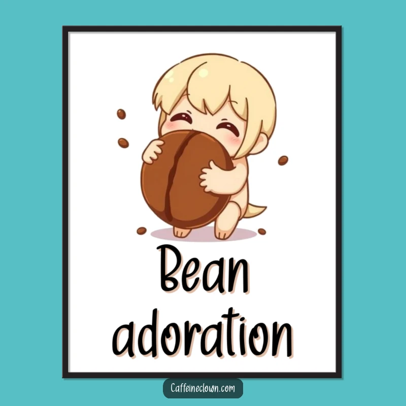 Funny Coffee Poster: Bean Hug Character - Heartwarming Wall Art!