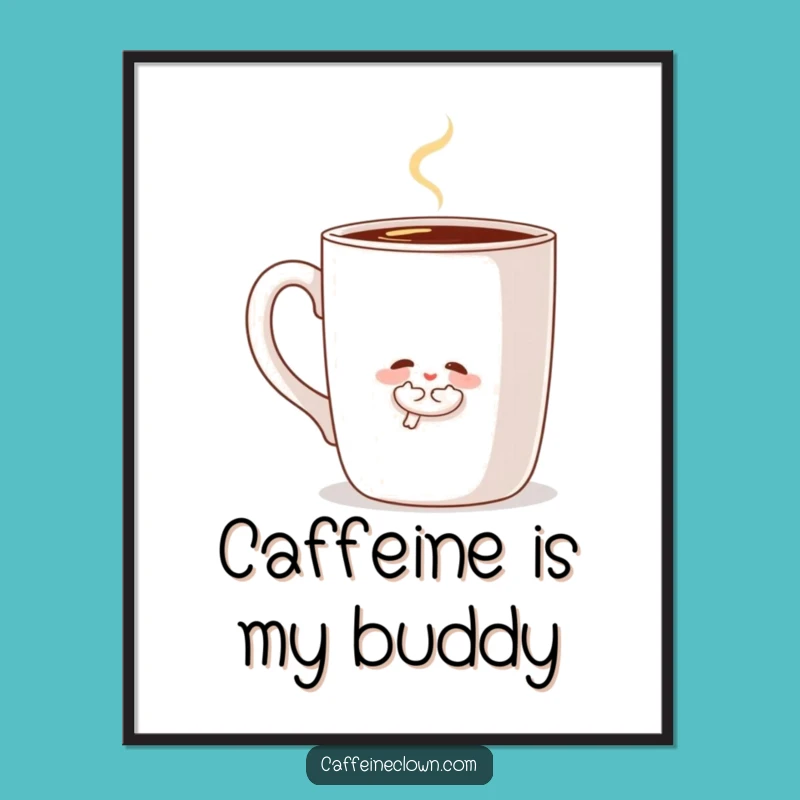 Funny Hugging Coffee Art Poster: Sweet Character's Cozy Brew Gift