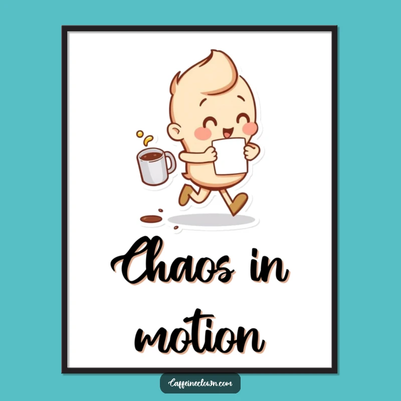 Funny Spilling Coffee Runner Poster - Humorous Wall Art Gift