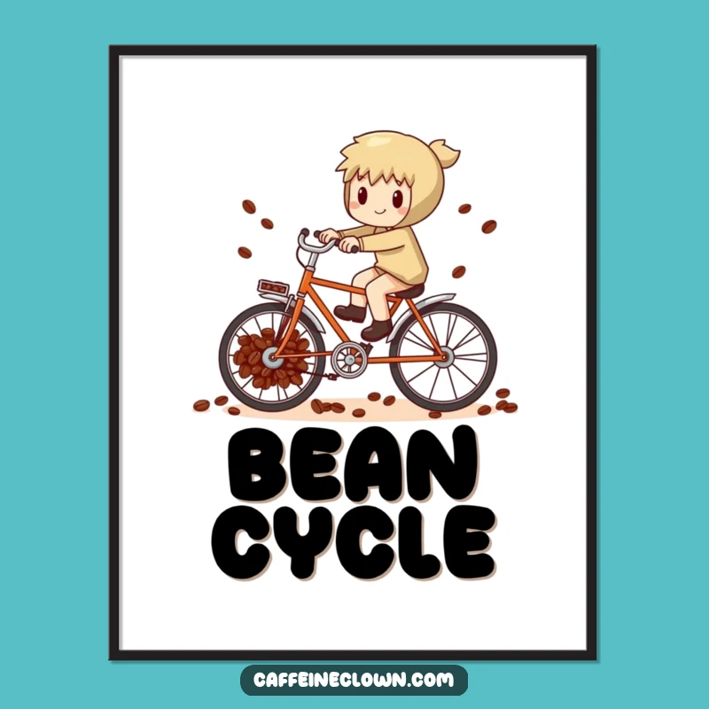 Funny Coffee Bean Bike Poster: Whimsical Art for Your Walls