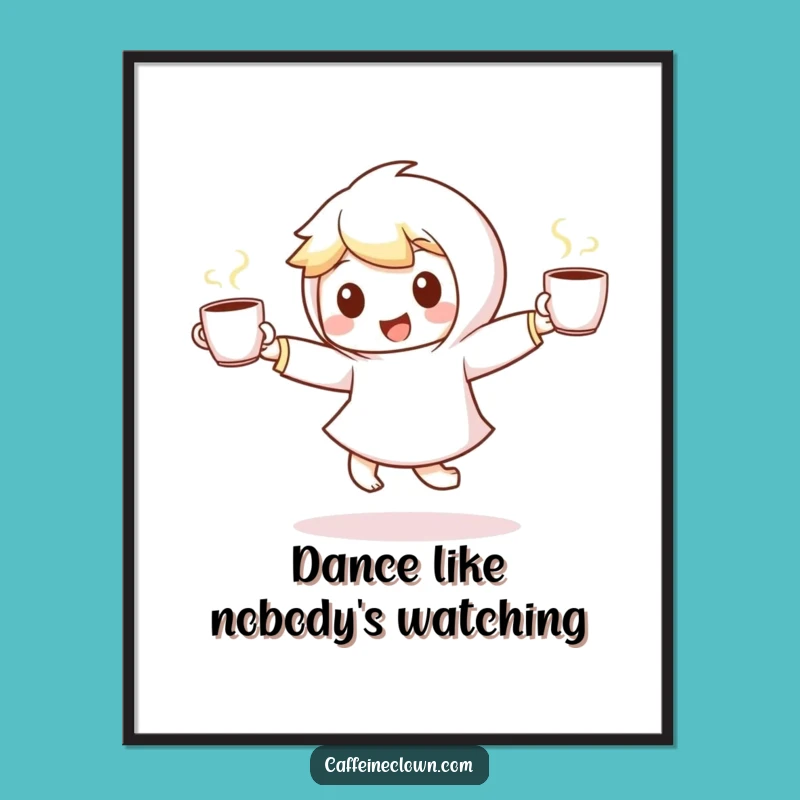 Funny Coffee Dance Poster - Energetic Character Art, Perfect Decor Gift!