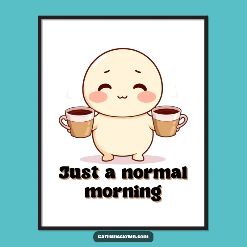 Funny Coffee Juggling Character Poster - Whimsical Wall Art and Hilarious Gift Idea