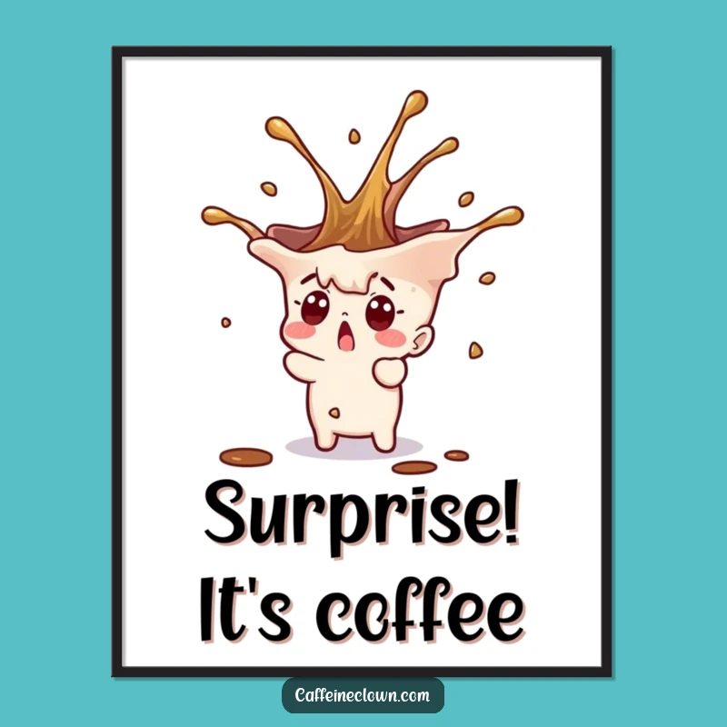 Funny Coffee Splash Surprise Poster: Shocking Art for Your Walls