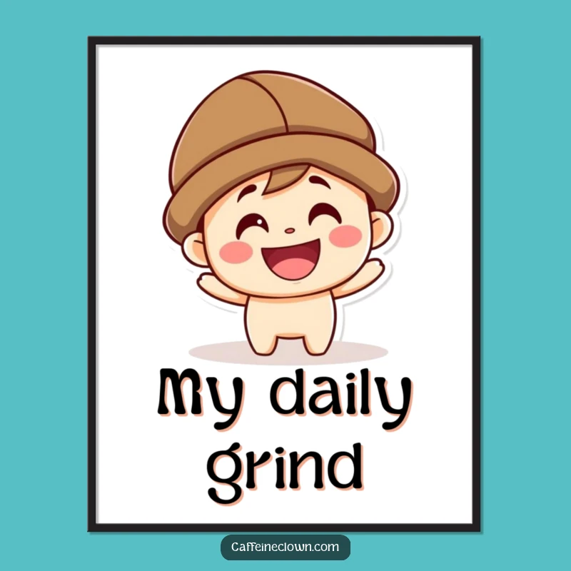 Funny Kawaii Coffee Bean Hat Poster: Grinning Art for Your Wall