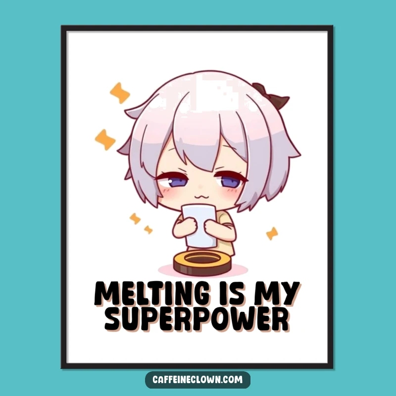 Funny Wall Art: Cute Overheated Character Fanning, Hilarious Coffee Lover Decor