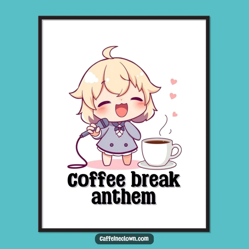 Funny Wall Art: Singing Character with Spoon Mic, Coffee & Music Decor