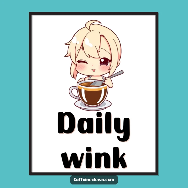 Funny Winking Poster: Playful Coffee Stirrer Art, Vibrant Funny Gift for Walls