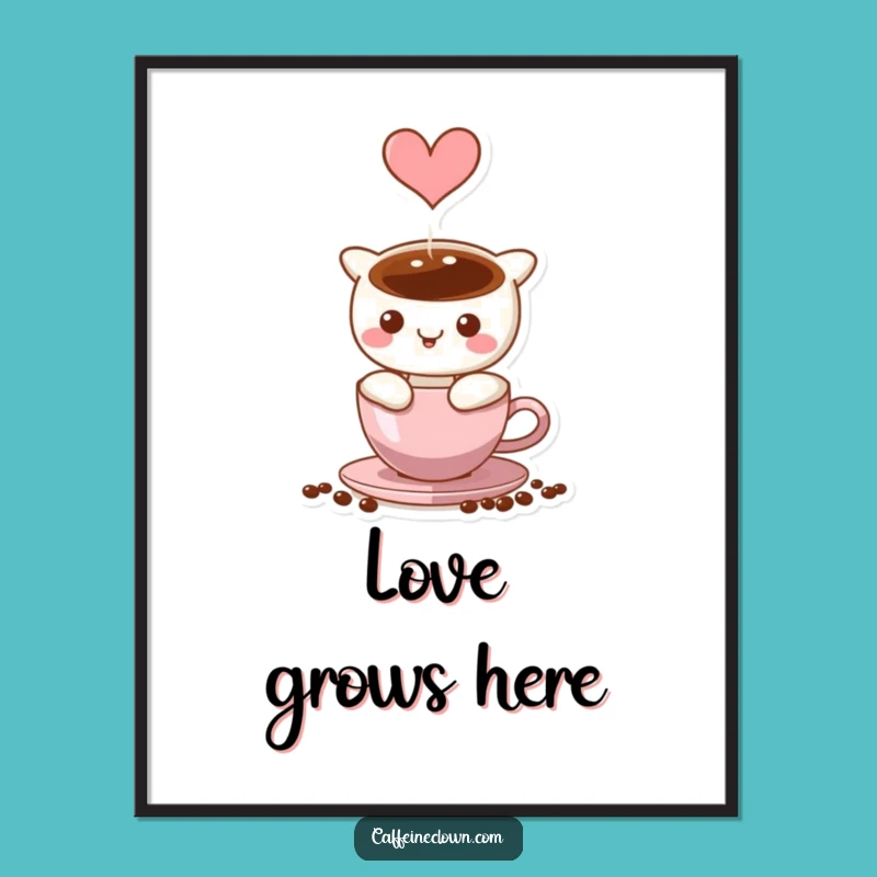 Funny Coffee Heart Steam Poster - Romantic Wall Art Gift for Lovers