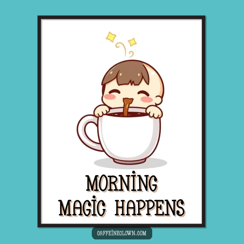 Funny Coffee Pouring Character Poster: Decorate with Morning Joy!