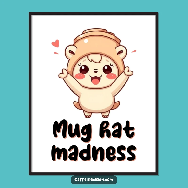 Funny Mug Hat Creature Poster: Cheerful Coffee Decor - Great Gift!