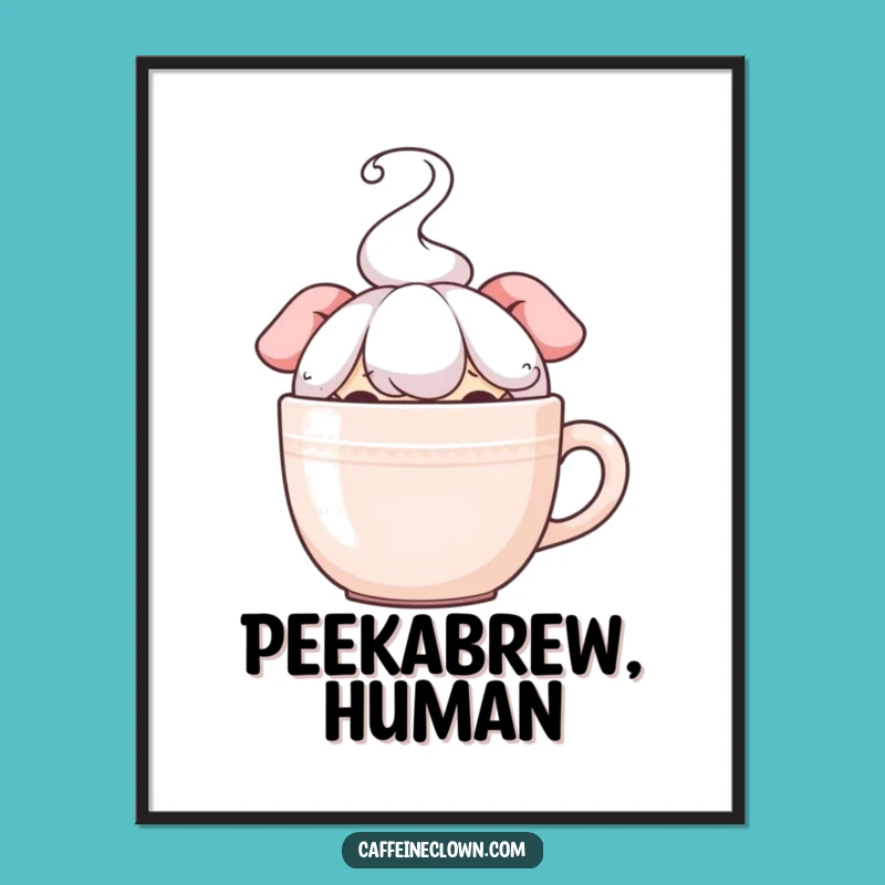 Funny Hiding Coffee Character Poster: Hilarious Wall Art for Coffee Enthusiasts Gift