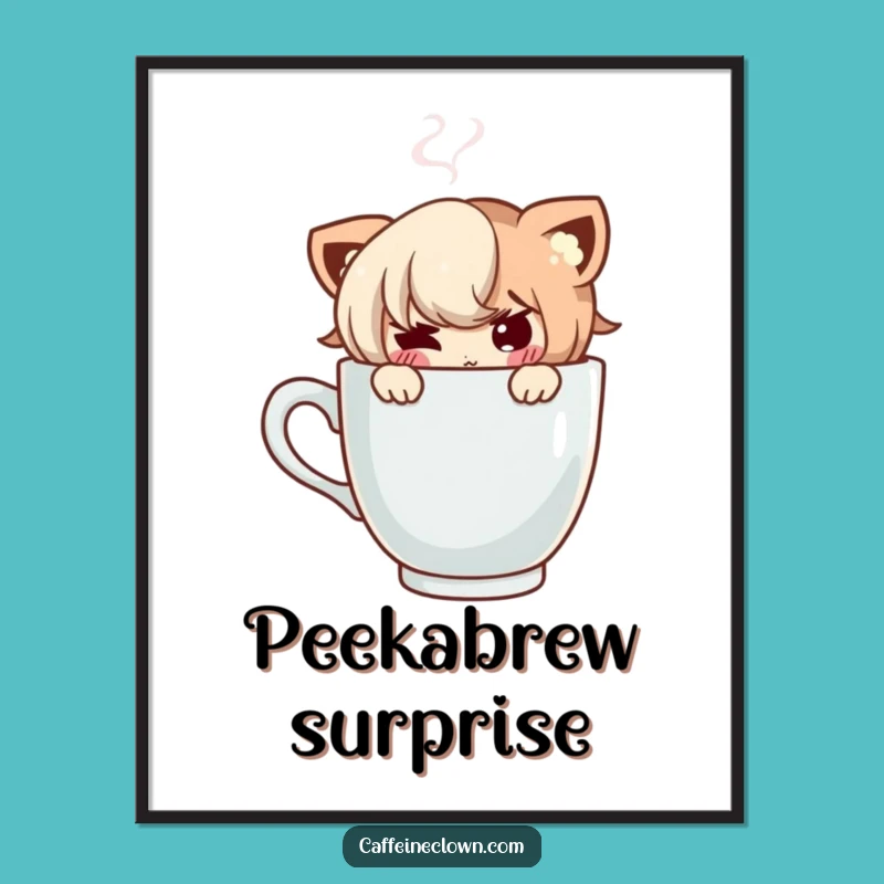 Funny Coffee Peek Poster - Wall Art Character Coffee Gift