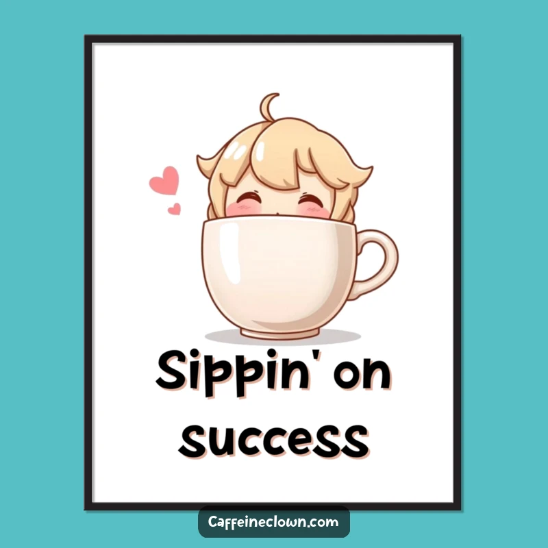 Funny Blushing Character Oversized Coffee Poster - Whimsical Wall Art and Hilarious Gift Idea