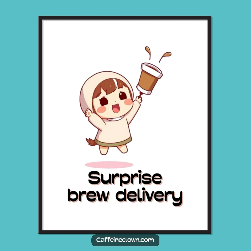 Funny Coffee Catch Poster: Action-Packed Wall Art for Coffee Fans