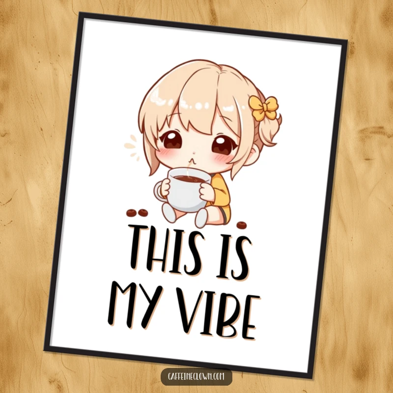 Funny Poster of a character experiencing pure bliss from smelling coffee aroma, ideal wall art for coffee lovers.