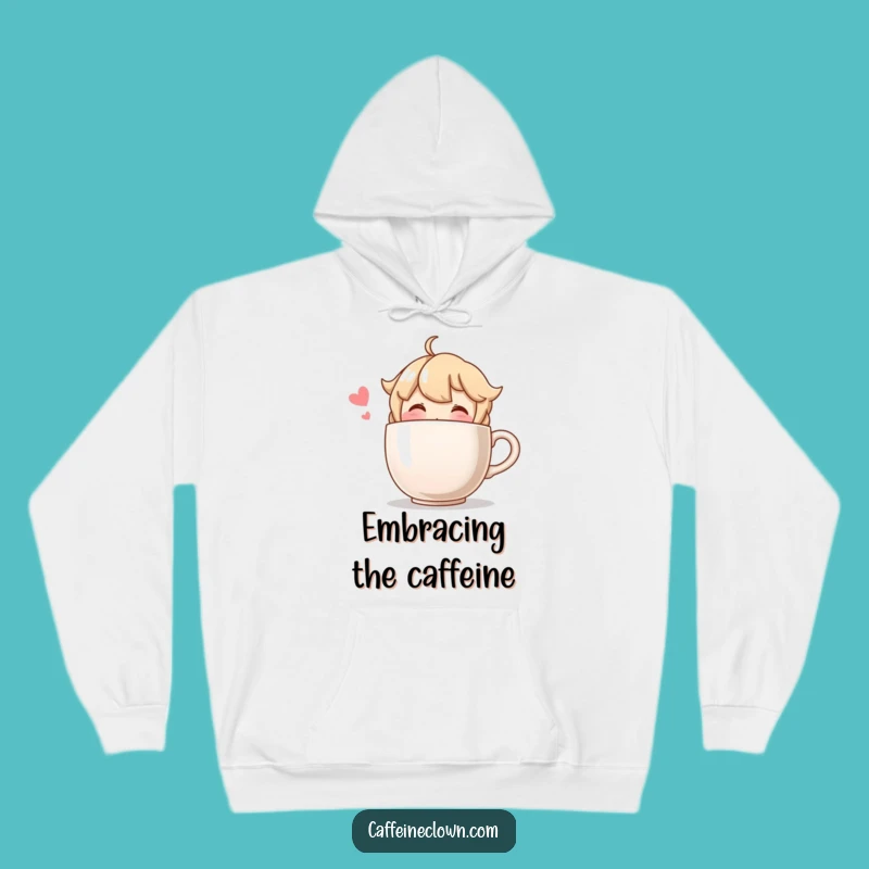 Funny Blushing Character Oversized Coffee Hoodie - Cozy and Hilarious Gift for Coffee Addicts