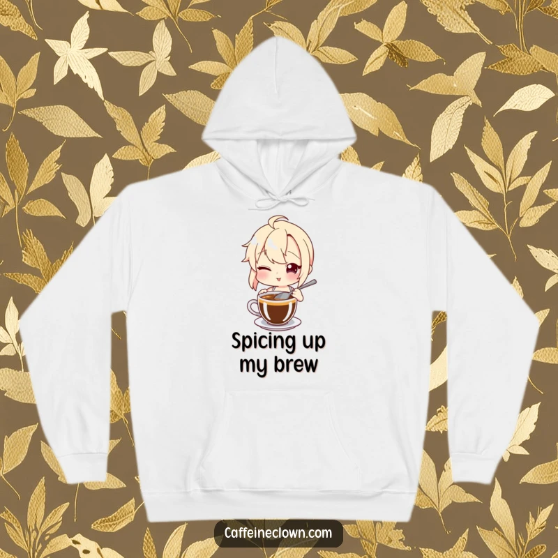 Funny Hoodie: A character gives a knowing wink while stirring a coffee mug, perfect for cozy, mysterious vibes.