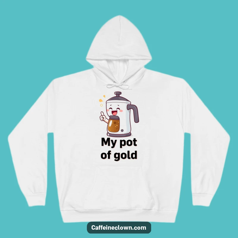 Funny Coffee Alert Hoodie: Joyful Character's Cozy Pot Pointing Gift