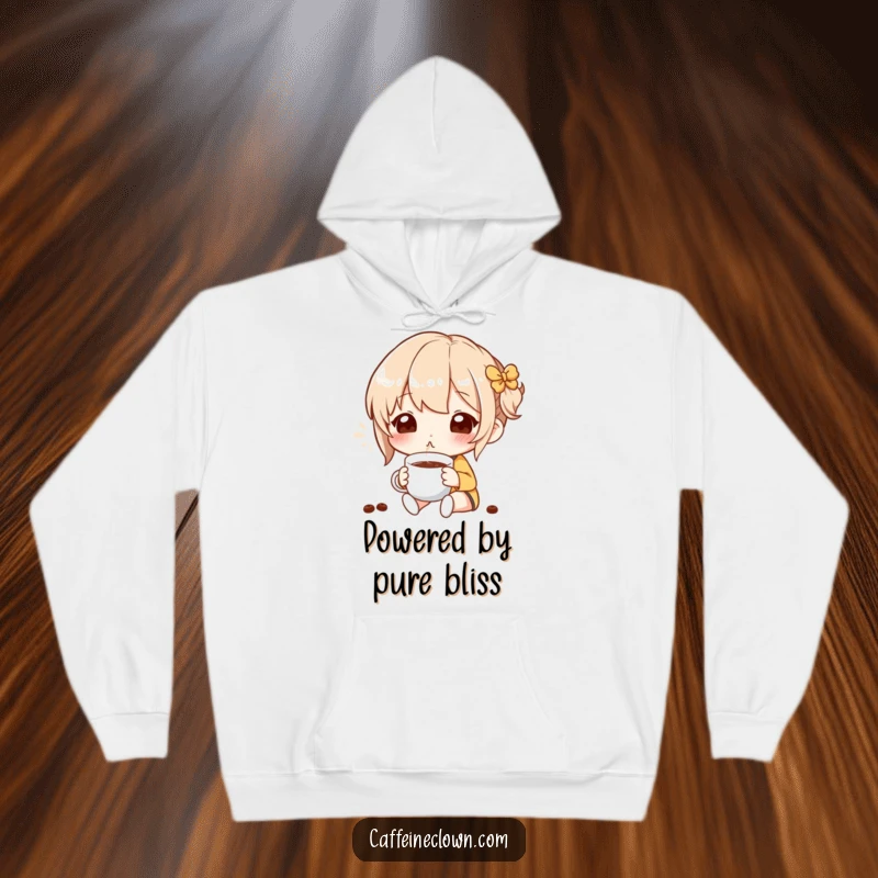 Funny Hoodie depicting a character lost in the blissful aroma of coffee, a cozy and humorous take on morning joy.