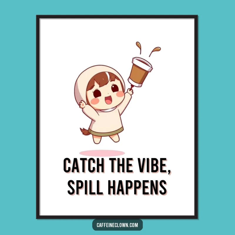 Funny Free Printable Wall Art: Flying Coffee Cup Surprise Downloadable Decor