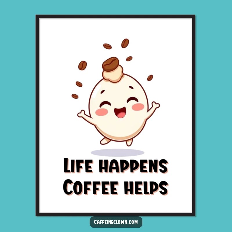 Free Printable Wall Art: Coffee Bean Bounce Character Funny Downloadable Art