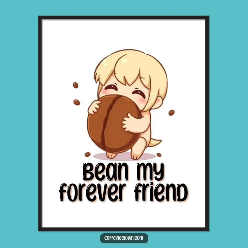 Free Printable Wall Art: Coffee Bean Hug Character, Humorous Downloadable Art!