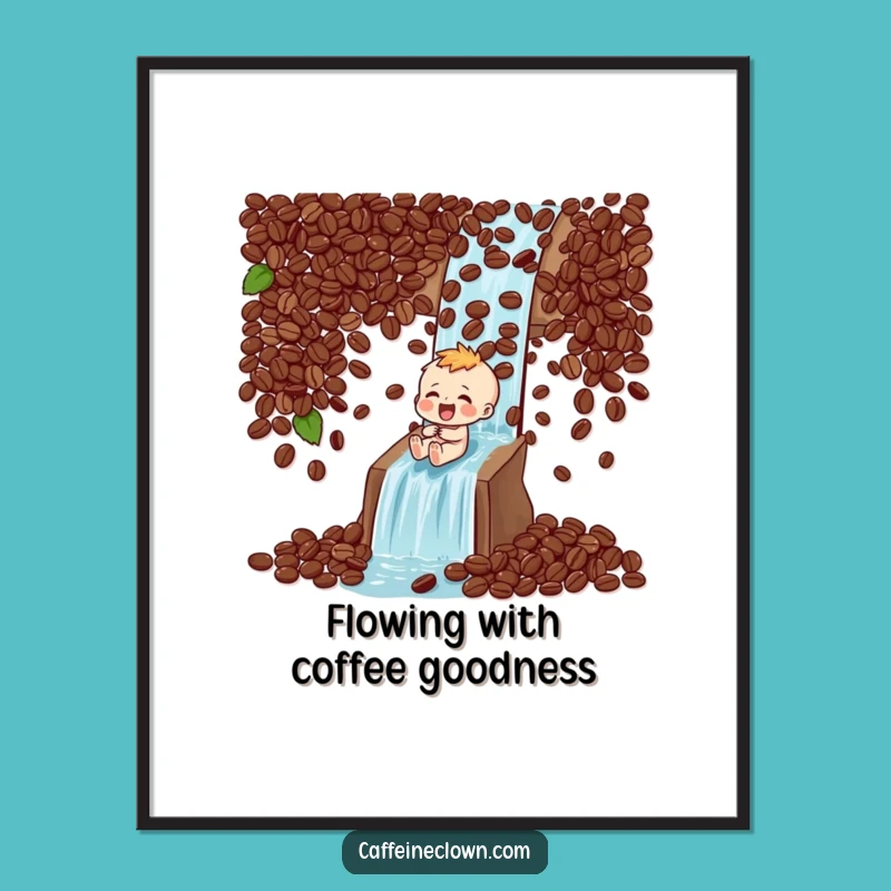 Free Printable Wall Art: Coffee Bean Waterfall Slide, Humorous Downloadable Art!