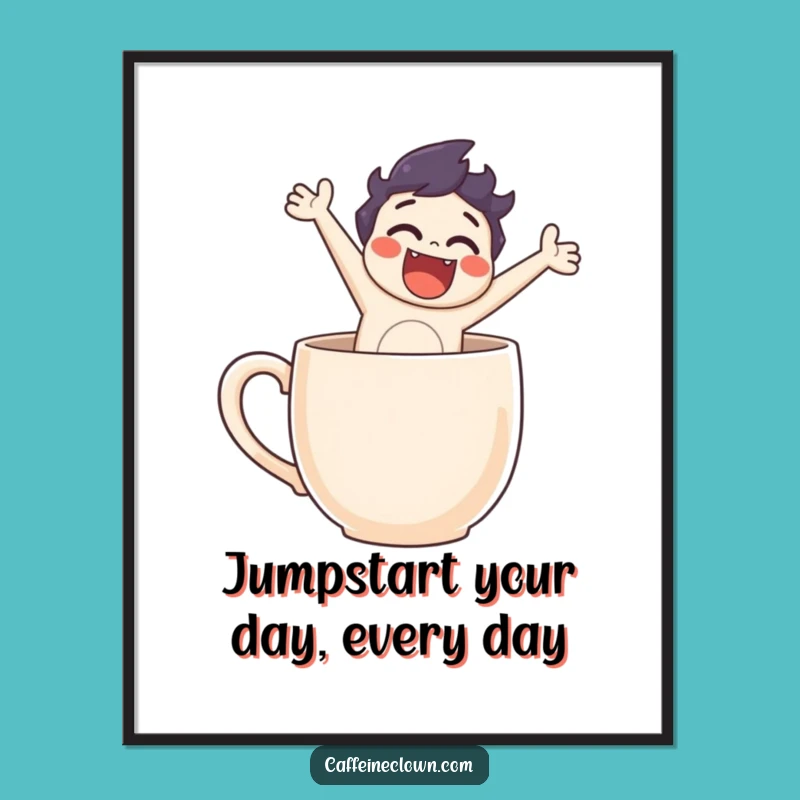 Free Printable Wall Art: Funny Coffee Mug Leap Design for Humorous Home Decor Download