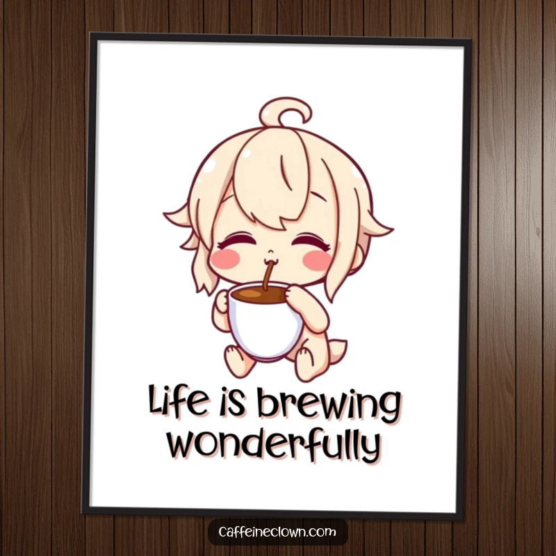 Funny Free Printable Wall Art: Character with a puckered, delighted expression tasting coffee, capturing pure beverage bliss.