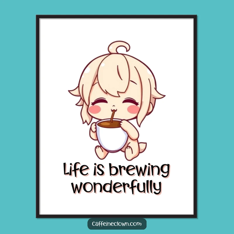 Free Printable Wall Art: Happy Coffee Tasting Character Delightful Art Download