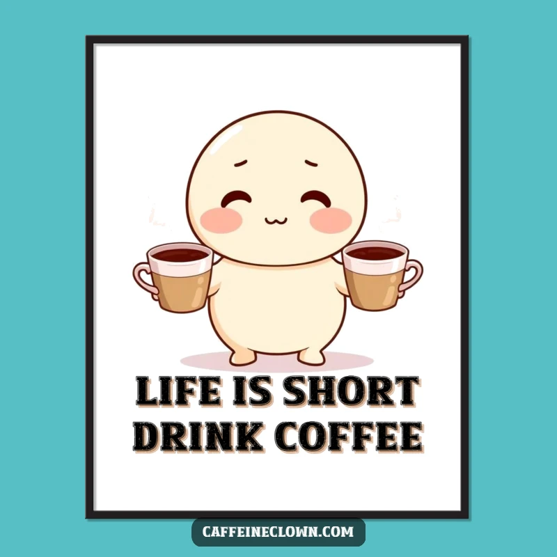 Free Printable Wall Art: Juggling Coffee Character Funny Downloadable Art