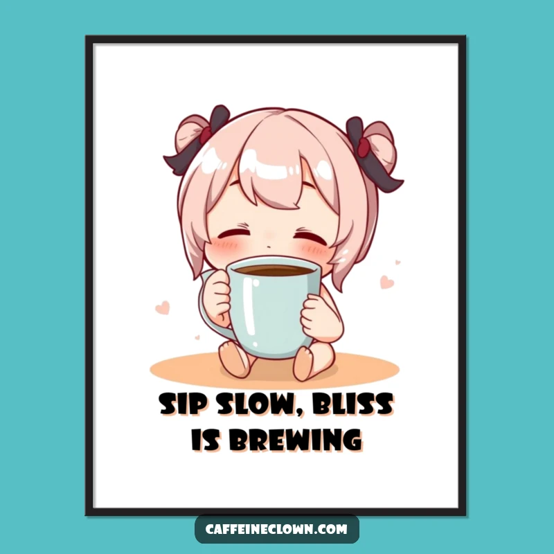 Funny Free Printable Wall Art: Blissful Coffee Sip Downloadable Decor