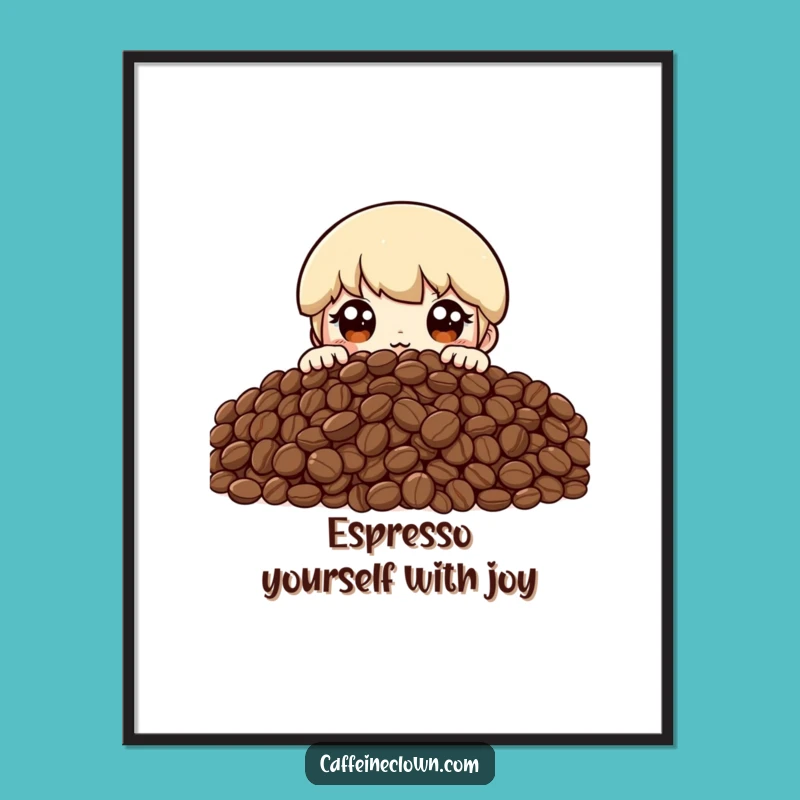 Funny Free Printable Wall Art: Excited Coffee Character for a Quirky Downloadable Poster